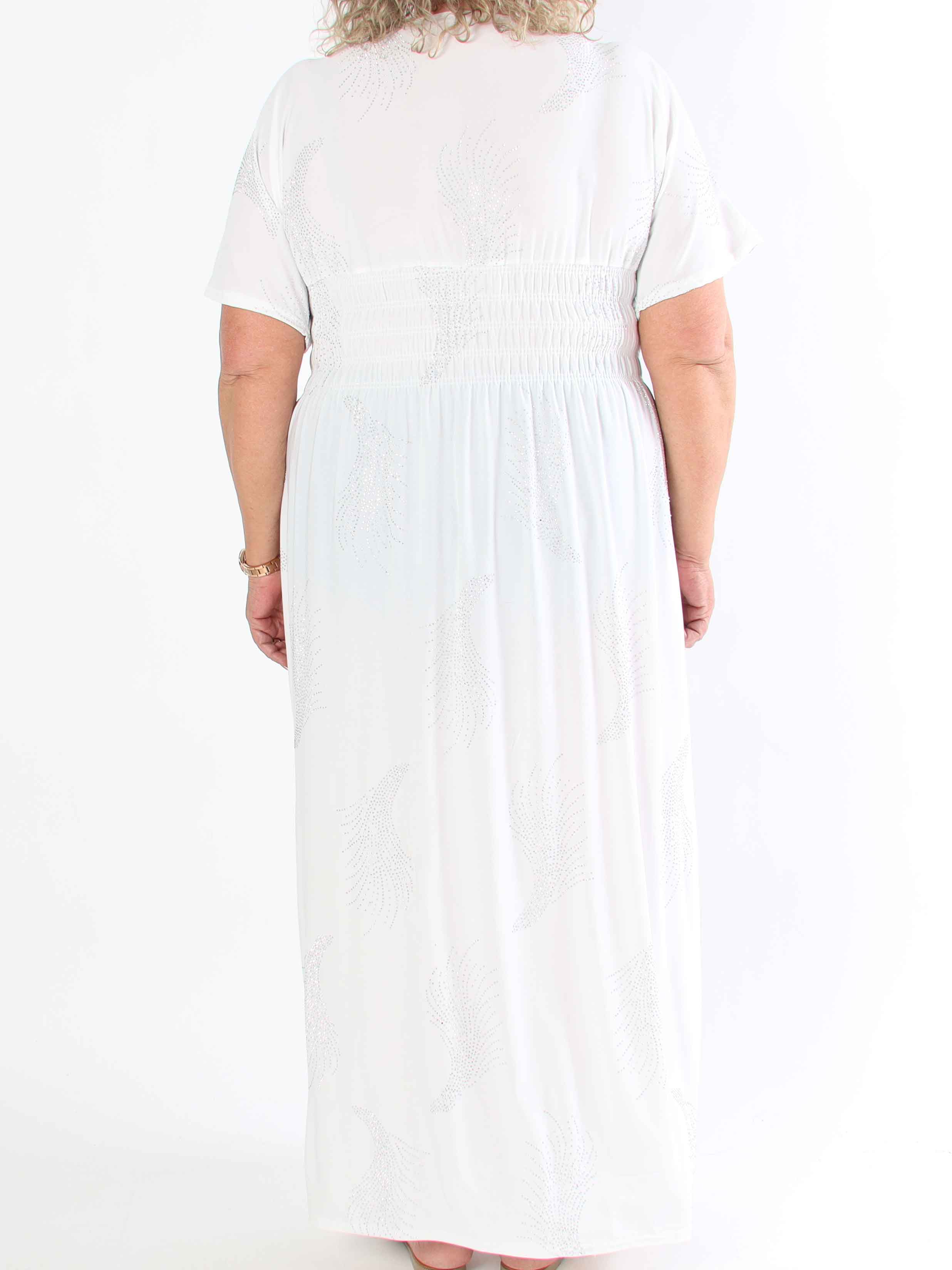 Pams Leaf Crystal - Lang elastisk plus size kjole med mønster af similisten